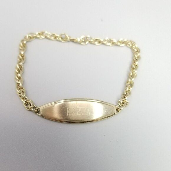 Vintage Speidel Engraved ID Bracelet, Karen Love, Steph, Gold Tone, 7 Inches - Picture 6 of 8